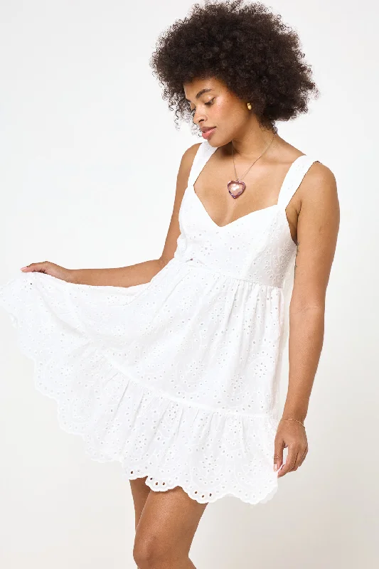 White Eyelet Ruffle Dress