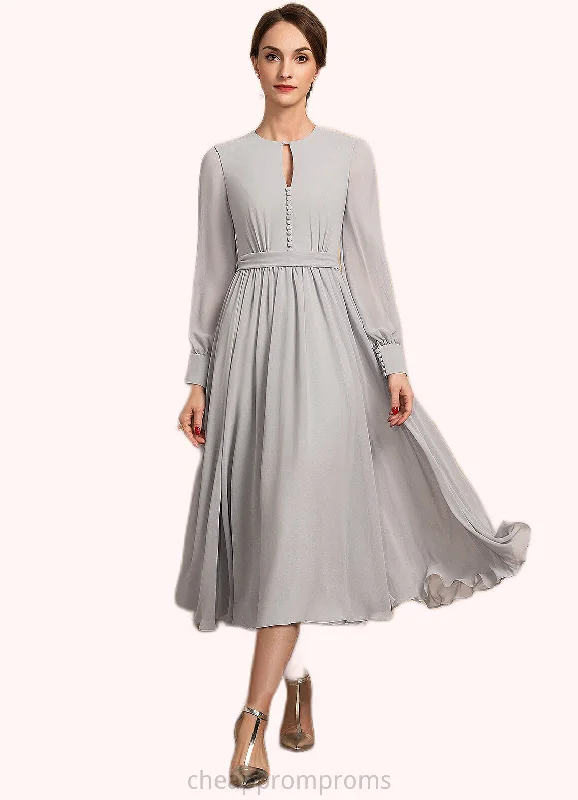 Anastasia A-Line Scoop Neck Tea-Length Chiffon Mother of the Bride Dress With Bow(s) STI126P0014779 Anastasia A-Line Scoop Neck Tea-Length Chiffon Mother of the Bride Dress With Bow(s) STI126P0014779