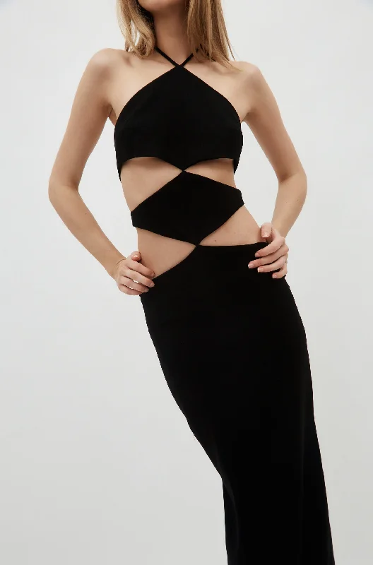 Halterneck Black Diamond Cut Out Dress