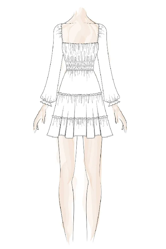 White Long Sleeve Tier Dress