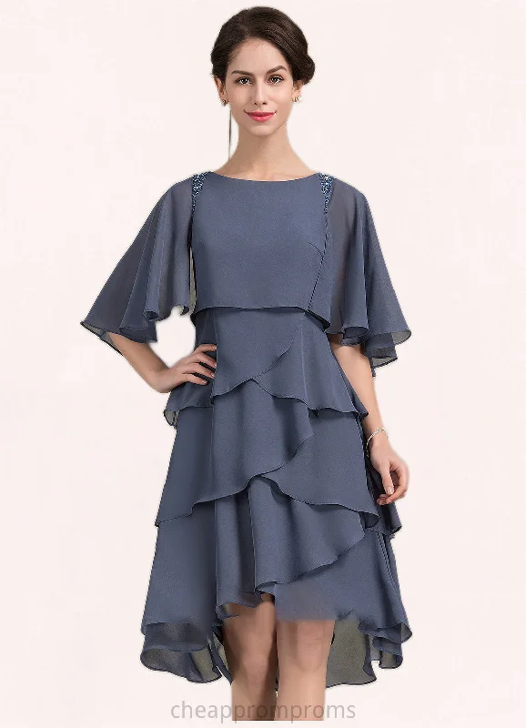 Cherish A-Line Scoop Neck Asymmetrical Chiffon Mother of the Bride Dress With Beading Sequins Cascading Ruffles STI126P0014882 Cherish A-Line Scoop Neck Asymmetrical Chiffon Mother of the Bride Dress With Beading Sequins Cascading Ruffles STI126P0014882