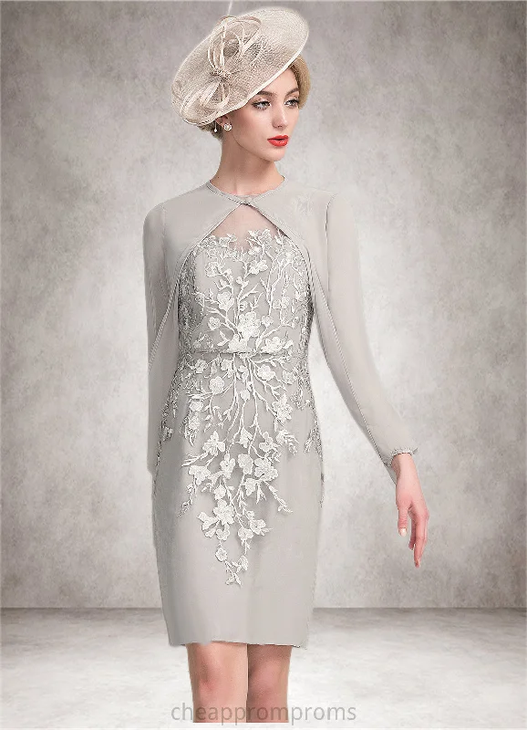 Bria Sheath/Column Scoop Neck Knee-Length Chiffon Lace Mother of the Bride Dress With Beading Sequins STI126P0014811 Bria Sheath/Column Scoop Neck Knee-Length Chiffon Lace Mother of the Bride Dress With Beading Sequins STI126P0014811