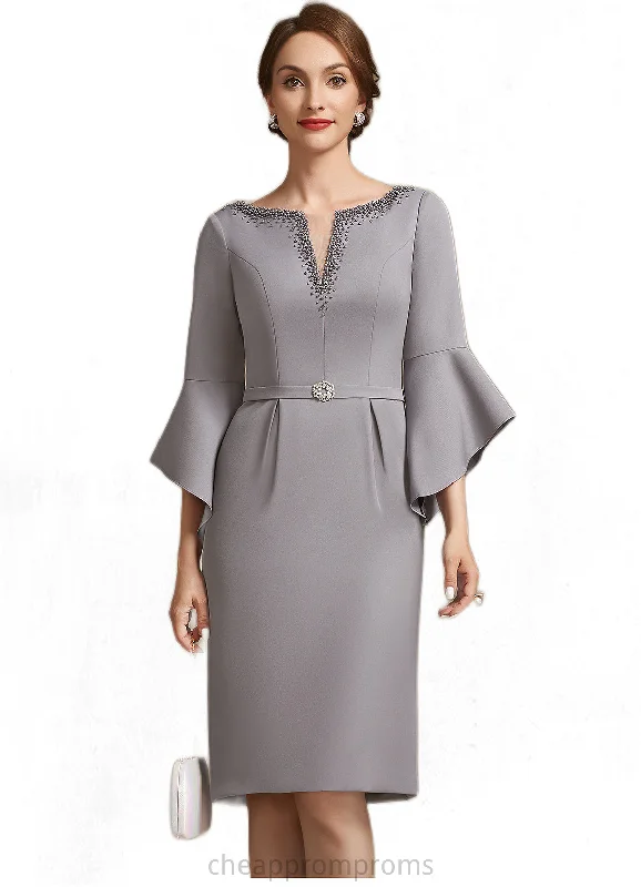 Sofia Sheath/Column V-neck Knee-Length Stretch Crepe Mother of the Bride Dress With Beading STI126P0014928