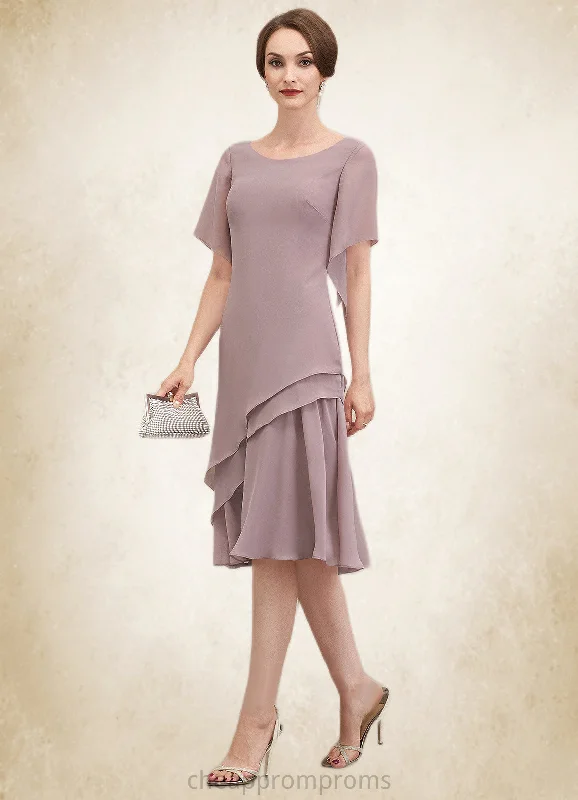 Mariana A-Line Scoop Neck Knee-Length Chiffon Mother of the Bride Dress With Cascading Ruffles STI126P0014755