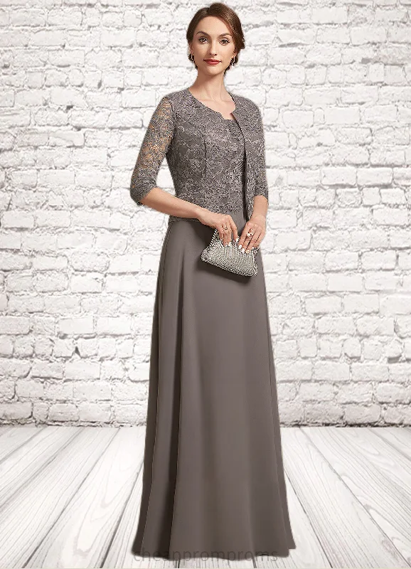 Aurora A-Line Square Neckline Floor-Length Chiffon Lace Mother of the Bride Dress STI126P0014904