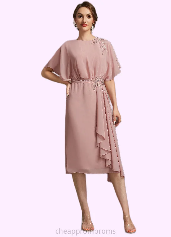 Nathalie Sheath/Column Scoop Neck Knee-Length Chiffon Mother of the Bride Dress With Appliques Lace STI126P0014829 Nathalie Sheath/Column Scoop Neck Knee-Length Chiffon Mother of the Bride Dress With Appliques Lace STI126P0014829