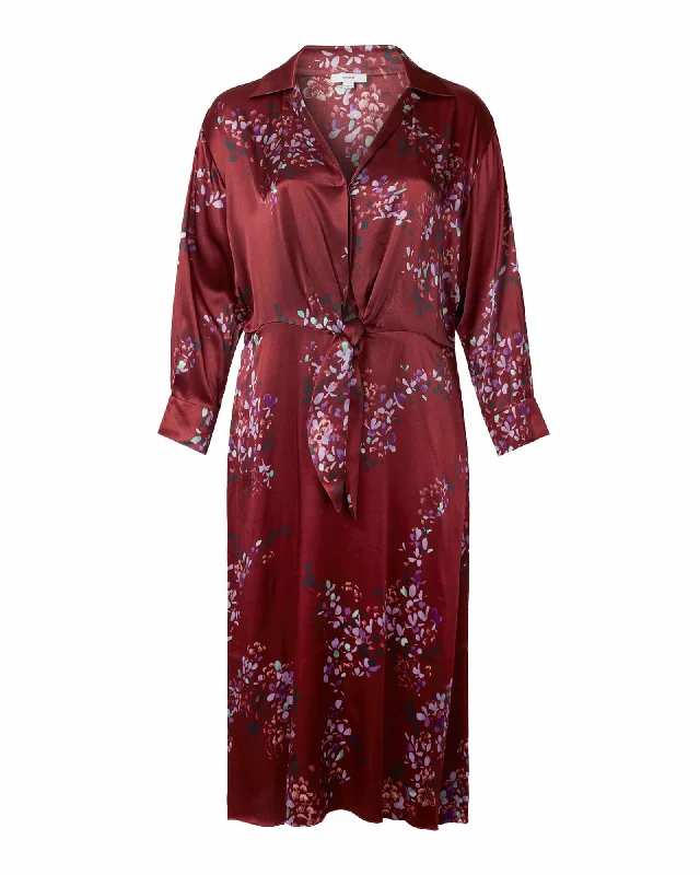 Forsythia Shaped Collar Tie Front Dress | Dark Cinnamon