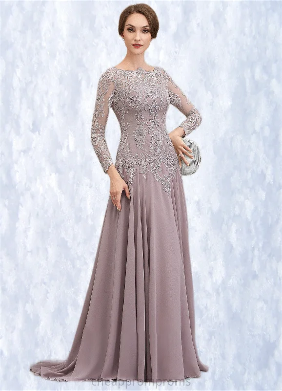 Taylor A-Line Scoop Neck Sweep Train Chiffon Lace Mother of the Bride Dress With Sequins STI126P0014819 Taylor A-Line Scoop Neck Sweep Train Chiffon Lace Mother of the Bride Dress With Sequins STI126P0014819