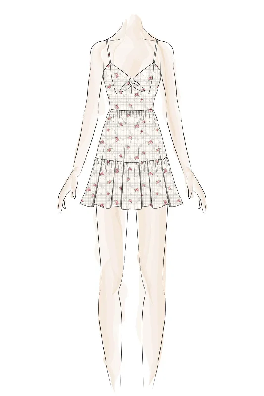 White Pink Floral Tie Bow Skinny Strap Dress