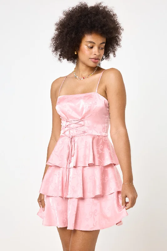 Pink Lace Up 3 Layer Dress