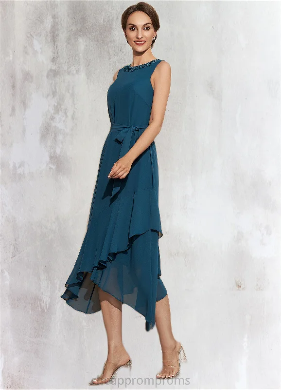 Layla A-Line Scoop Neck Asymmetrical Chiffon Mother of the Bride Dress With Beading Cascading Ruffles STI126P0014817 Layla A-Line Scoop Neck Asymmetrical Chiffon Mother of the Bride Dress With Beading Cascading Ruffles STI126P0014817