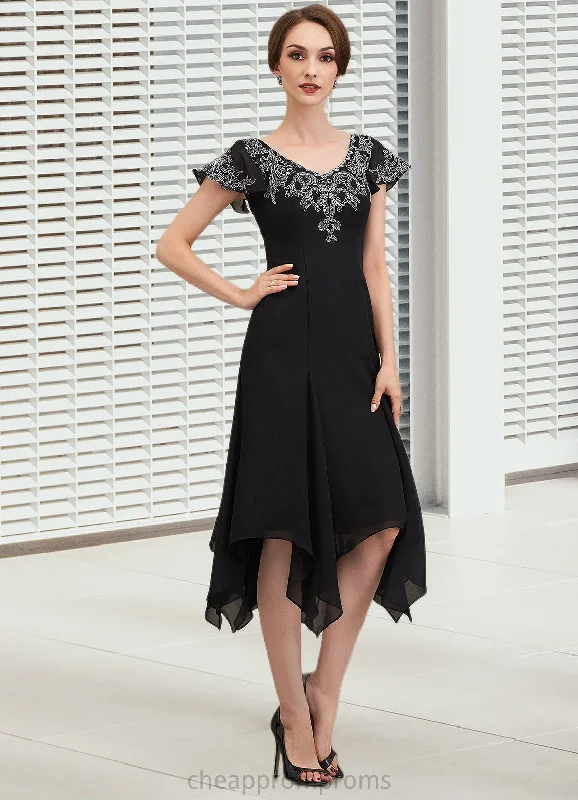 Alejandra A-Line V-neck Tea-Length Chiffon Lace Mother of the Bride Dress With Sequins STI126P0014967 Alejandra A-Line V-neck Tea-Length Chiffon Lace Mother of the Bride Dress With Sequins STI126P0014967