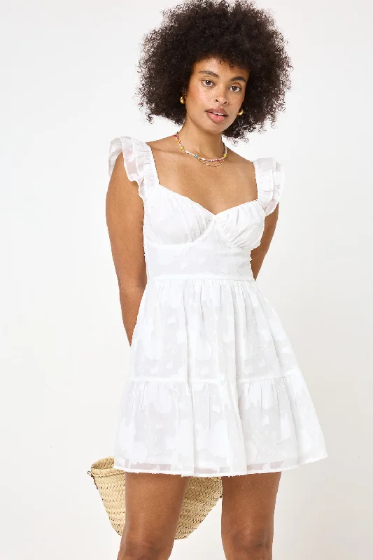 Ivory Ruffle Sleeve Burnout Dress