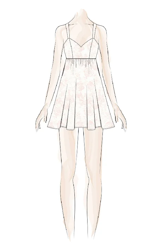 White Pink Floral A-line Dress
