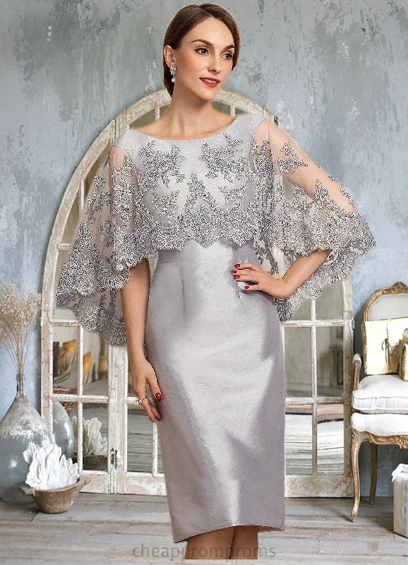 Josephine Sheath/Column Scoop Neck Knee-Length Taffeta Lace Mother of the Bride Dress With Beading Sequins STI126P0014886 Josephine Sheath/Column Scoop Neck Knee-Length Taffeta Lace Mother of the Bride Dress With Beading Sequins STI126P0014886