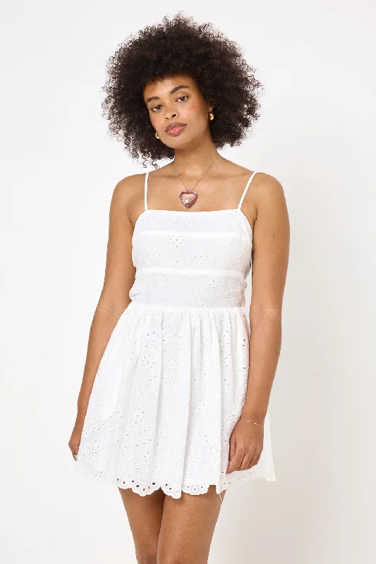 White A-line Eyelet Dress