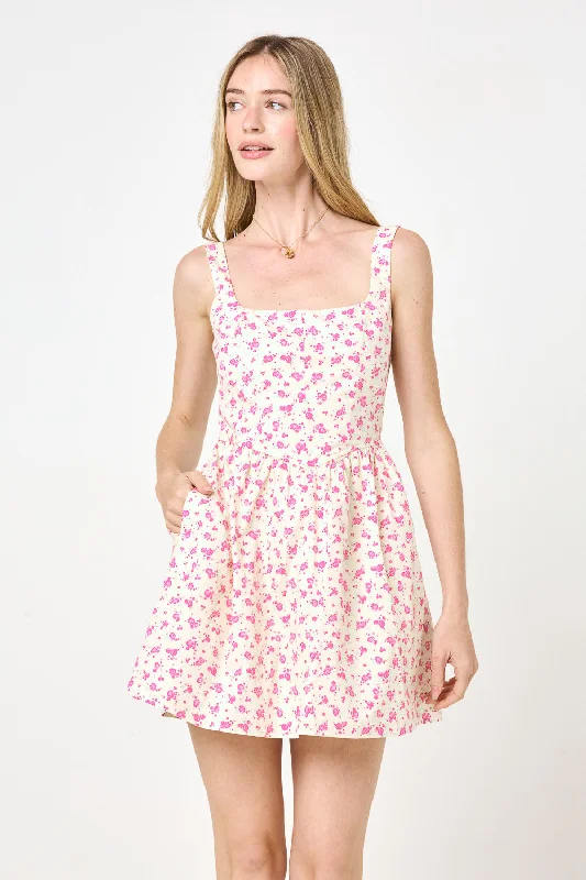 White Pink Floral Corset A-line Dress