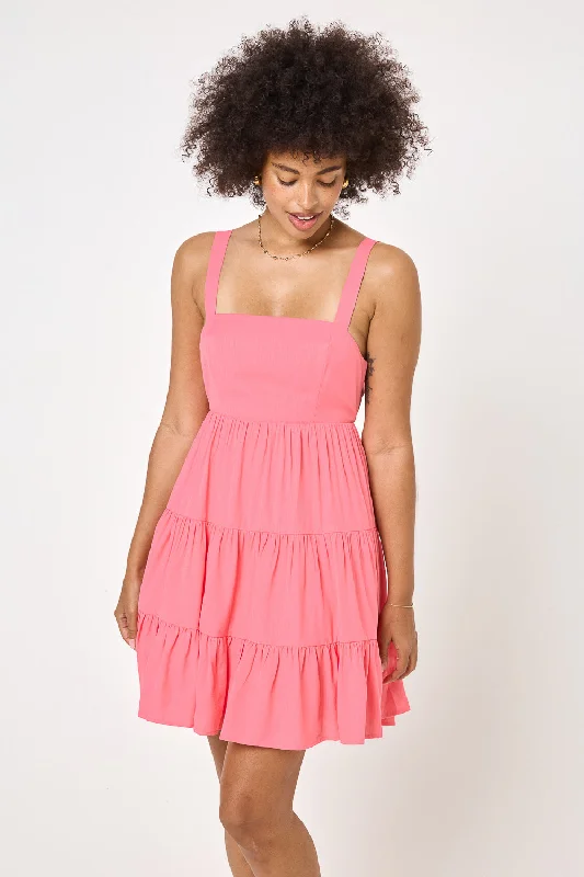 Strawberry Pink Tie Keyhole Back Dress