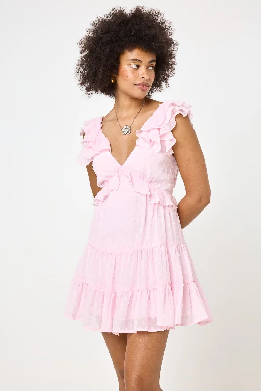 Pink Ruffle Layered Sleeve Dress