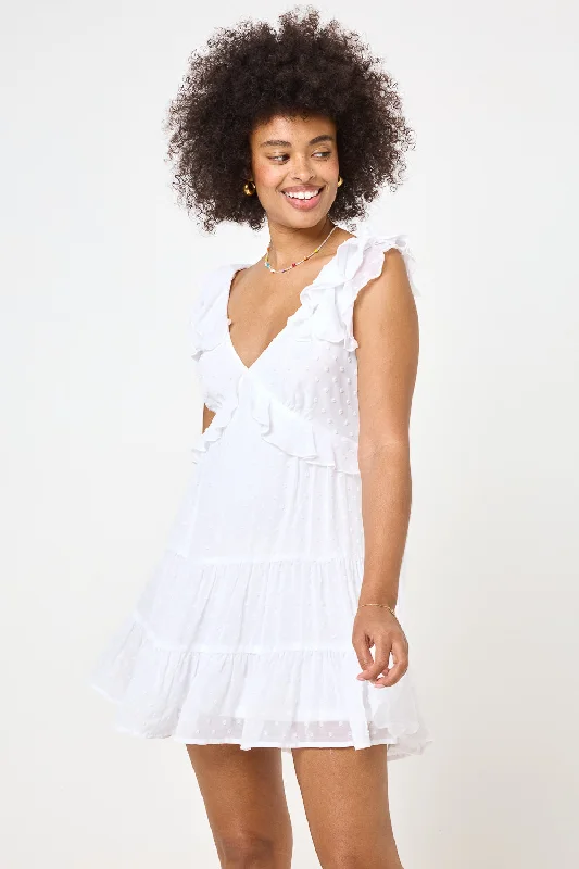 White Ruffle Layered Sleeve Dress