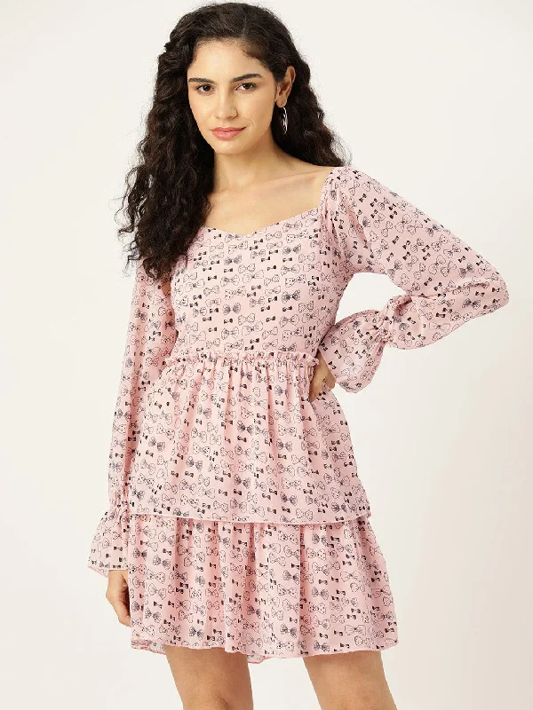 Rue Collection Print Bishop Sleeves Chiffon A-Line Dress
