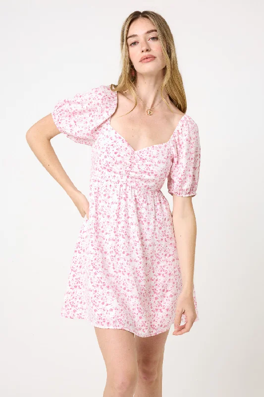 Ivory Pink Puff Sleeve Dress