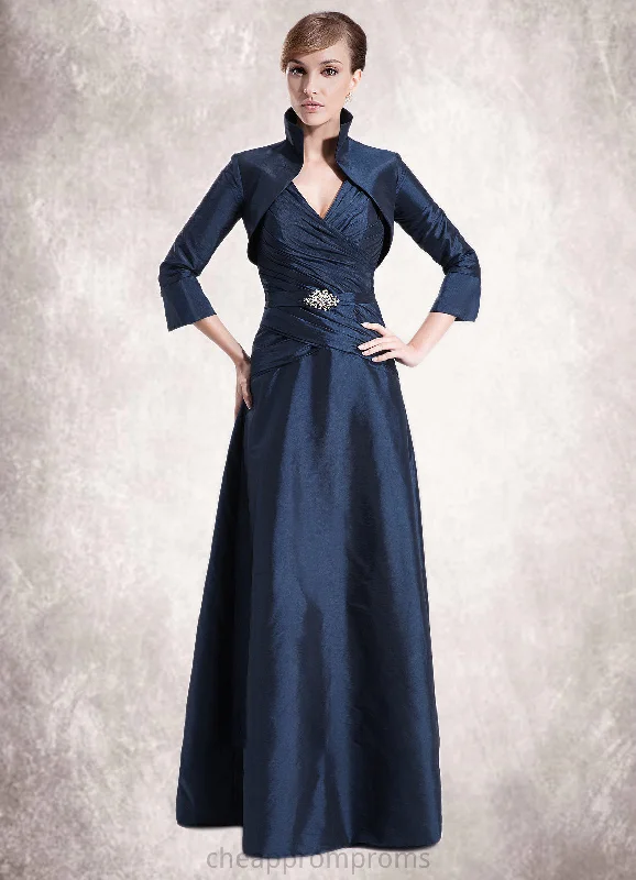Maya A-Line V-neck Floor-Length Taffeta Mother of the Bride Dress With Ruffle Beading STI126P0014807 Maya A-Line V-neck Floor-Length Taffeta Mother of the Bride Dress With Ruffle Beading STI126P0014807