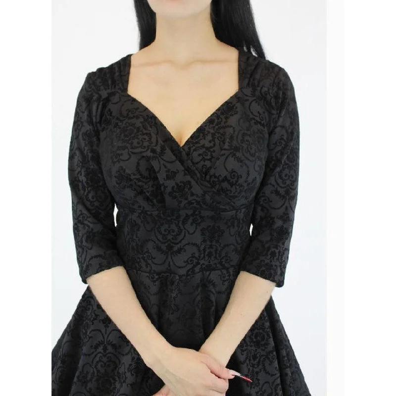 1940's Vintage Inspired Black Damask Circle Dress with pockets by Hemet