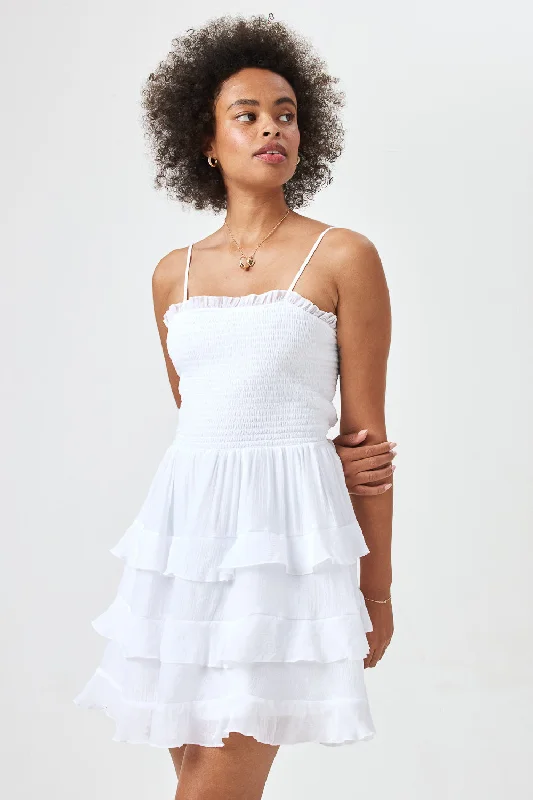 Off White Three Tier Smocked Dress
