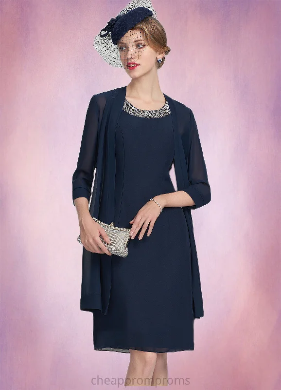 Corinne A-Line Scoop Neck Knee-Length Chiffon Mother of the Bride Dress With Beading STI126P0014791