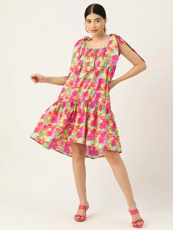 Floral Printed Cotton A-line Dress