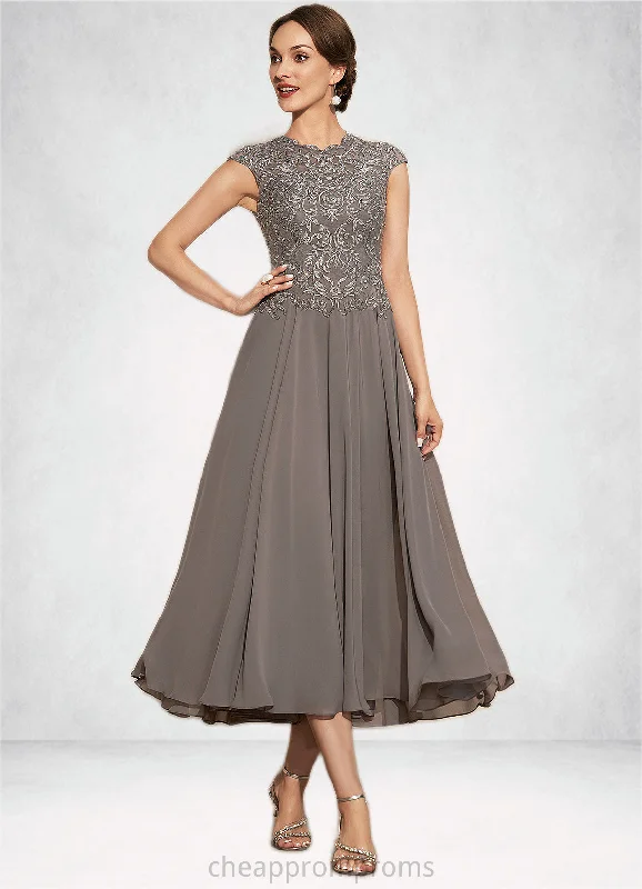 Sophronia A-Line Scoop Neck Tea-Length Chiffon Lace Mother of the Bride Dress With Beading STI126P0014774 Sophronia A-Line Scoop Neck Tea-Length Chiffon Lace Mother of the Bride Dress With Beading STI126P0014774