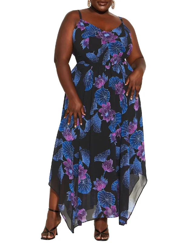 Ayla Water Lily Dress | Black / Azure Blue