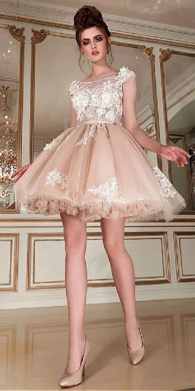 Romantic Tulle & Lace Scoop Neckline Short homecoming Dress With Lace Appliques & 3D Flowers cg423 Romantic Tulle & Lace Scoop Neckline Short homecoming Dress With Lace Appliques & 3D Flowers cg423