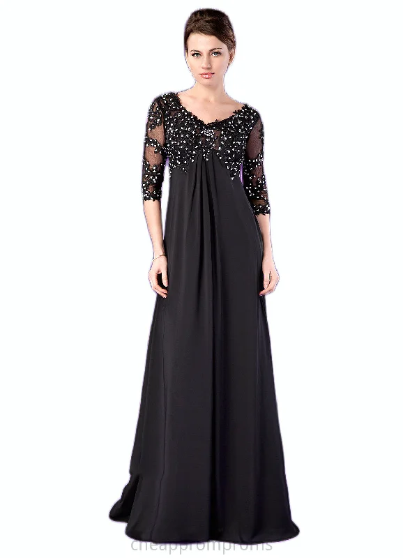 Londyn Empire V-neck Sweep Train Chiffon Mother of the Bride Dress With Lace Beading STI126P0014697