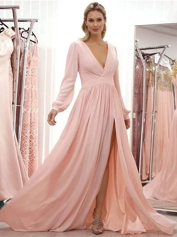 Annabelle A-Line/Princess Chiffon Ruffles V-neck Long Sleeves Sweep/Brush Train Mother of the Bride Dresses STIP0020429 Annabelle A-Line/Princess Chiffon Ruffles V-neck Long Sleeves Sweep/Brush Train Mother of the Bride Dresses STIP0020429
