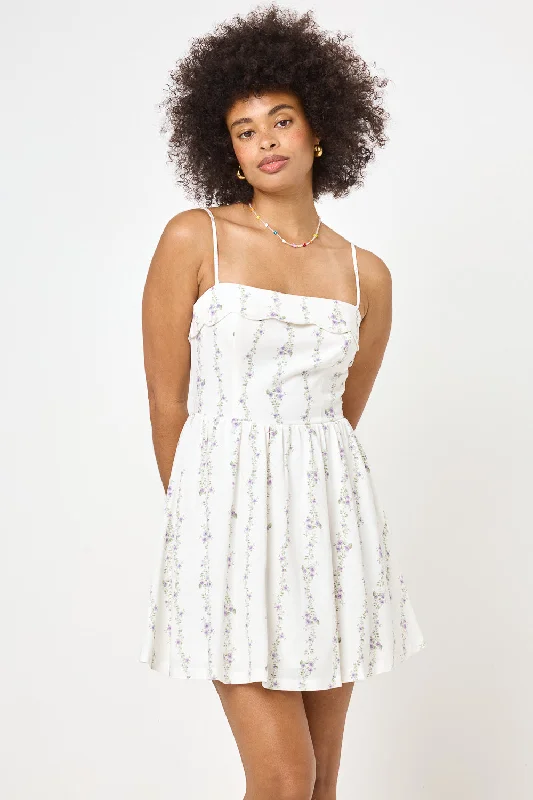 White Purple Floral Scallop Dress