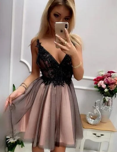 Gray Short Homecoming Dresses With Appliques  cg3113