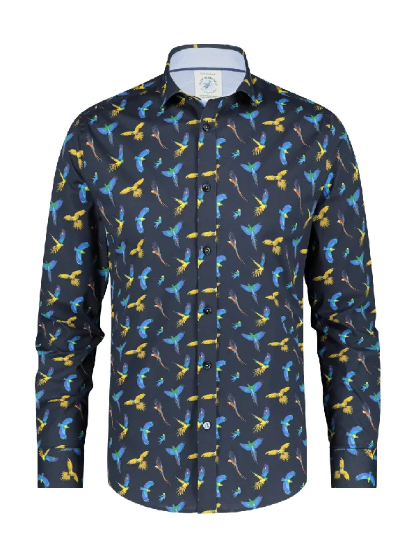 A Fish Named Fred - Navy Birds Shirt Cozy Printed Short Shirt