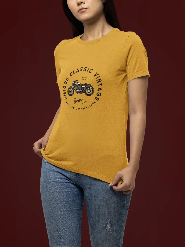 AMIGOS CLASSIC VINTAGE  PRINTED TSHIRT -MUSTARD Comfortable Ribbed Short Sleeve