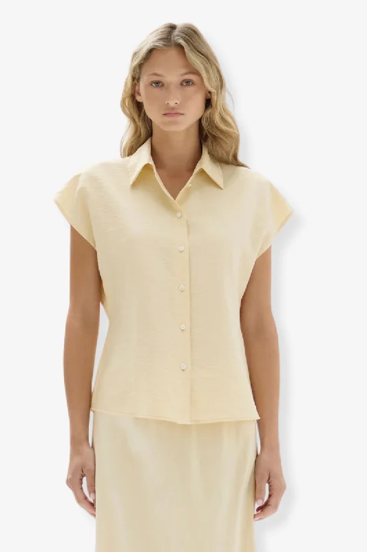 Assembly Label - Heather Short Sleeve Silk Shirt - Pannacotta Stylish Round Neck Shirt