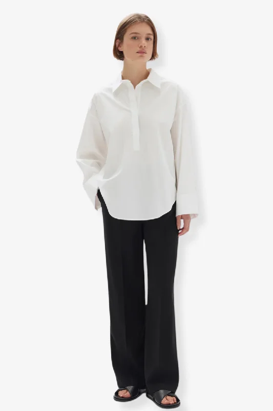 Assembly Label - Veronica Poplin Shirt - White Stylish Round Neck Shirt