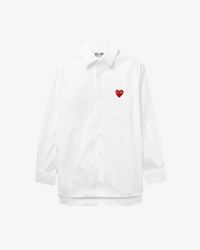 B002 UNISEX RED HEART SHIRT / WHITE Stylish Striped Short Sleeve