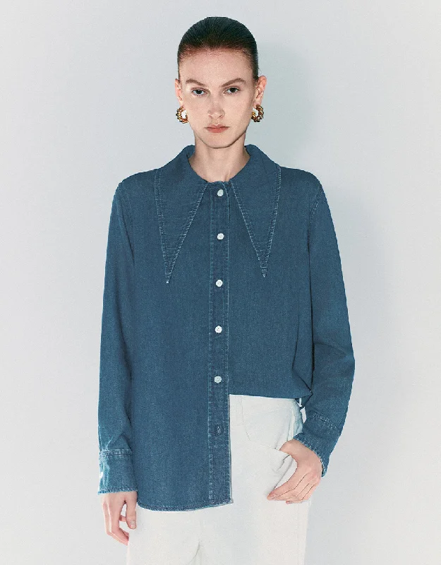 Button Up Straight Denim Shirt Relaxed Fit Short Shirt