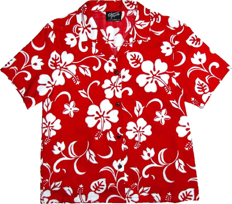 Classic Hibiscus Women's Hawaiian Camp Shirt Soft Silk Short Sleeve