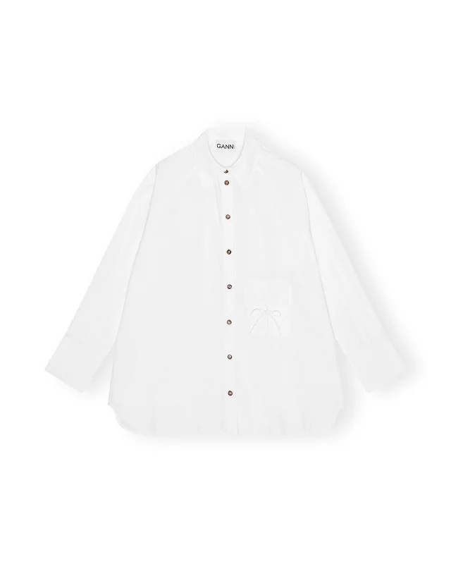 Cotton Poplin Oversize Raglan Shirt - Bright White Chic Embellished Short Sleeve