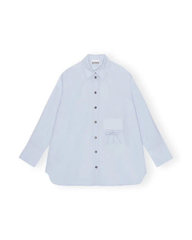 Cotton Poplin Oversize Raglan Shirt - Heather Casual Button-Down Short Shirt