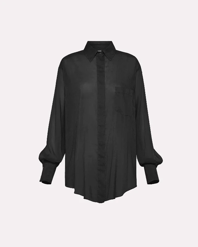 ESSENTIAL OVERSIZED VOILE SHIRT / NERO Elegant Draped Short Shirt