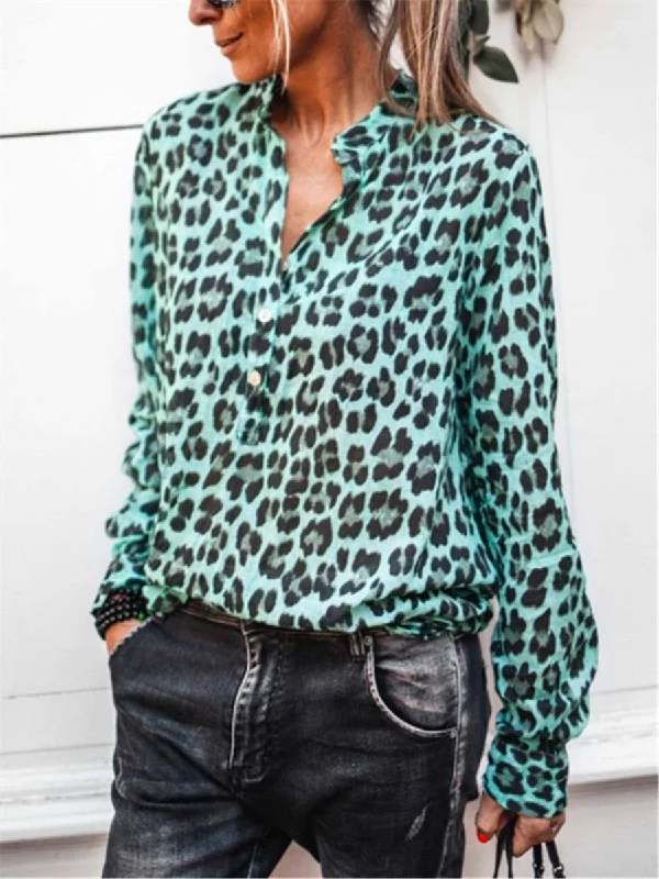 Fashion Casual Loose Leopard Shirt Top Stylish Printed Short Shirt