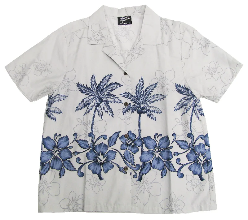 Hibiscus Bottom Band Women's Hawaiian Camp Shirt Comfortable Fitted Short Sleeve